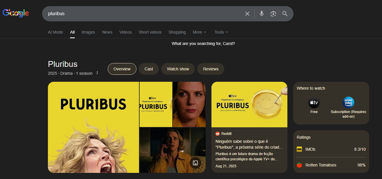 Google adds a fun little touch for Pluribus searches